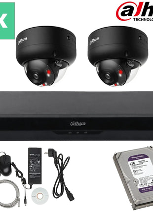DAHUA Smart Dual Light-serie 30m IP-camerakit - 2x 8 megapixel 2,8 mm + 4 kanalen POE NVR + 2 TB