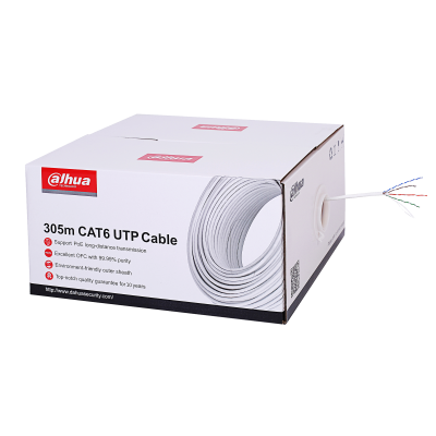 Dahua Dh-PFM920I-6UN-C CAT6 kabel, 4-paar UTP voor binnen gebruik, buitenmantel wit, 305 meter, CPR class E