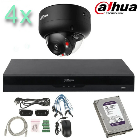 DAHUA Smart Dual Light-serie 30m IP-camerakit - 4x 8 megapixel 2,8 mm + 4 kanalen POE NVR + 2 TB